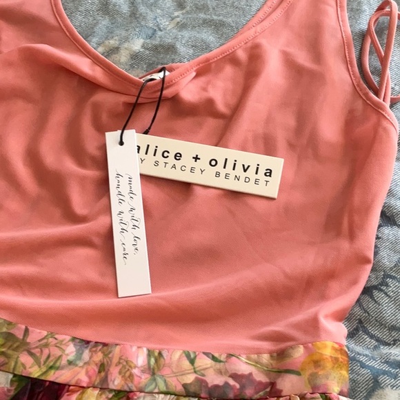 ALICE +OLIVIA CHARA MIXED MEDIA STRECH MESH PANELED SIZE 10 color floral - Picture 11 of 12
